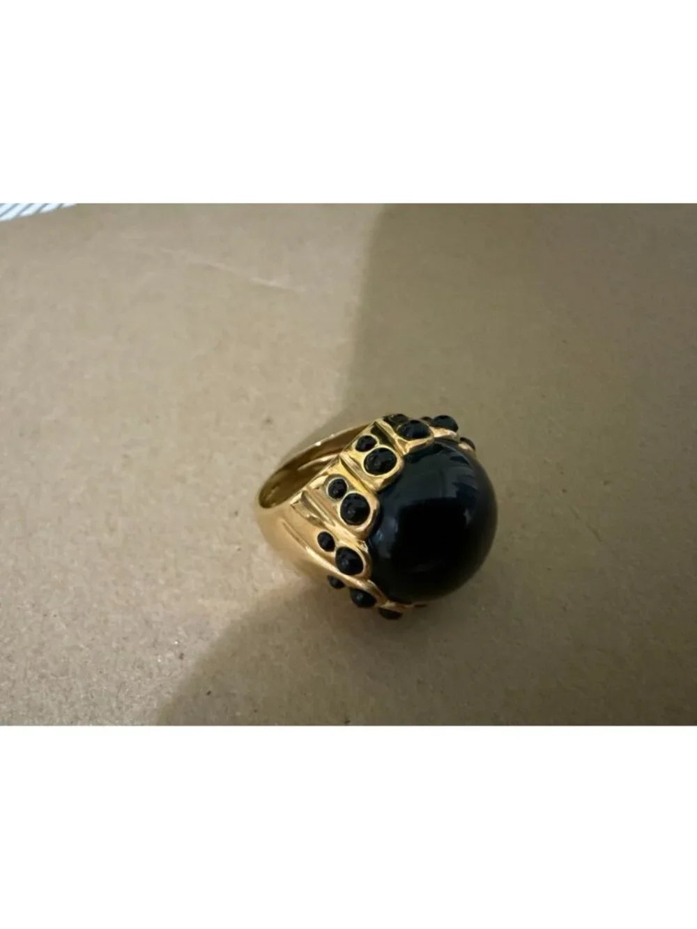 J Crew Adjustable Gold-Tone Ring Large Black Cabochon Statement Cocktail Sz 6-7
